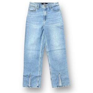 Hollister Light Wash High Rise Dad Jeans W27 L31 Slit Hem Stretch Denim Retro
